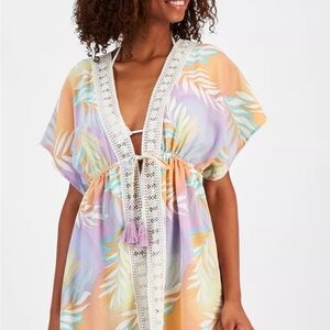Miken Multicolor Leaf Swim Cover-Up with Lace